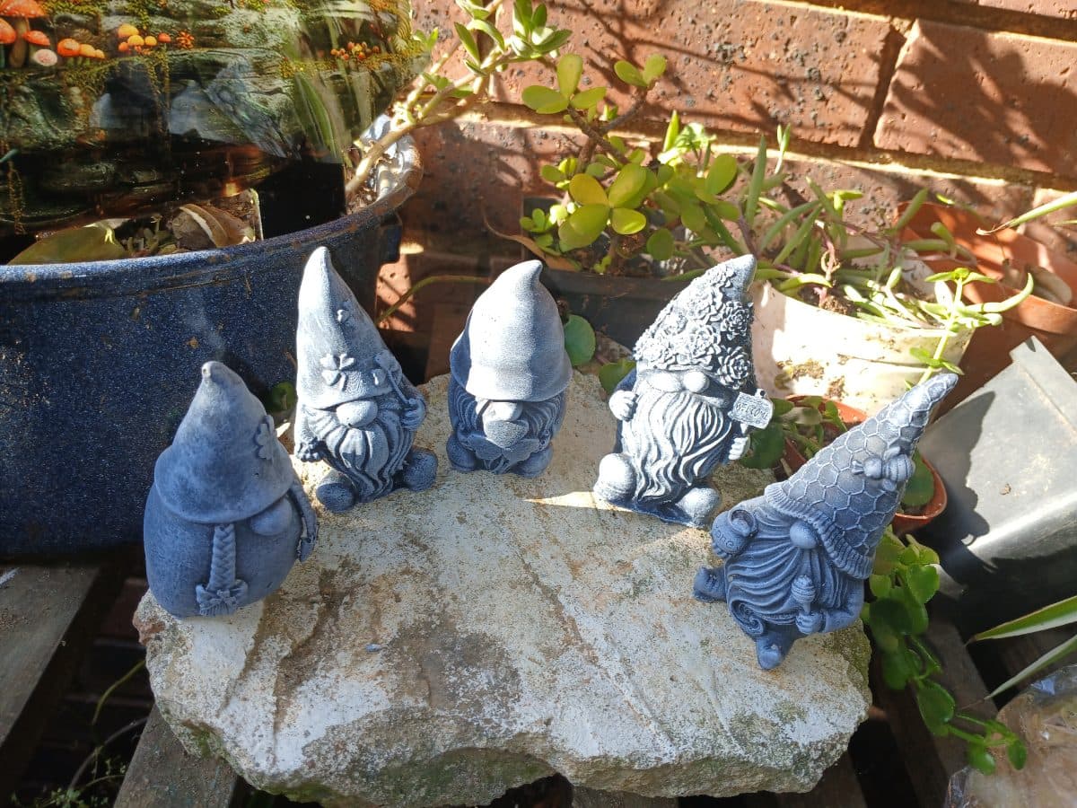 Set of 5 Mini Gnomes (approx 9cm) – Handmade Cement Cuties for Fairy Gardens or Planters