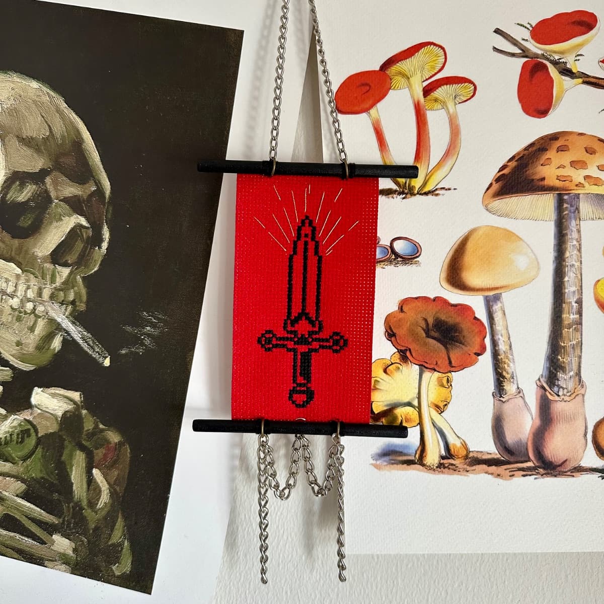 MINI CROSS STITCH WALL HANGING | Illuminated Sword — image 1