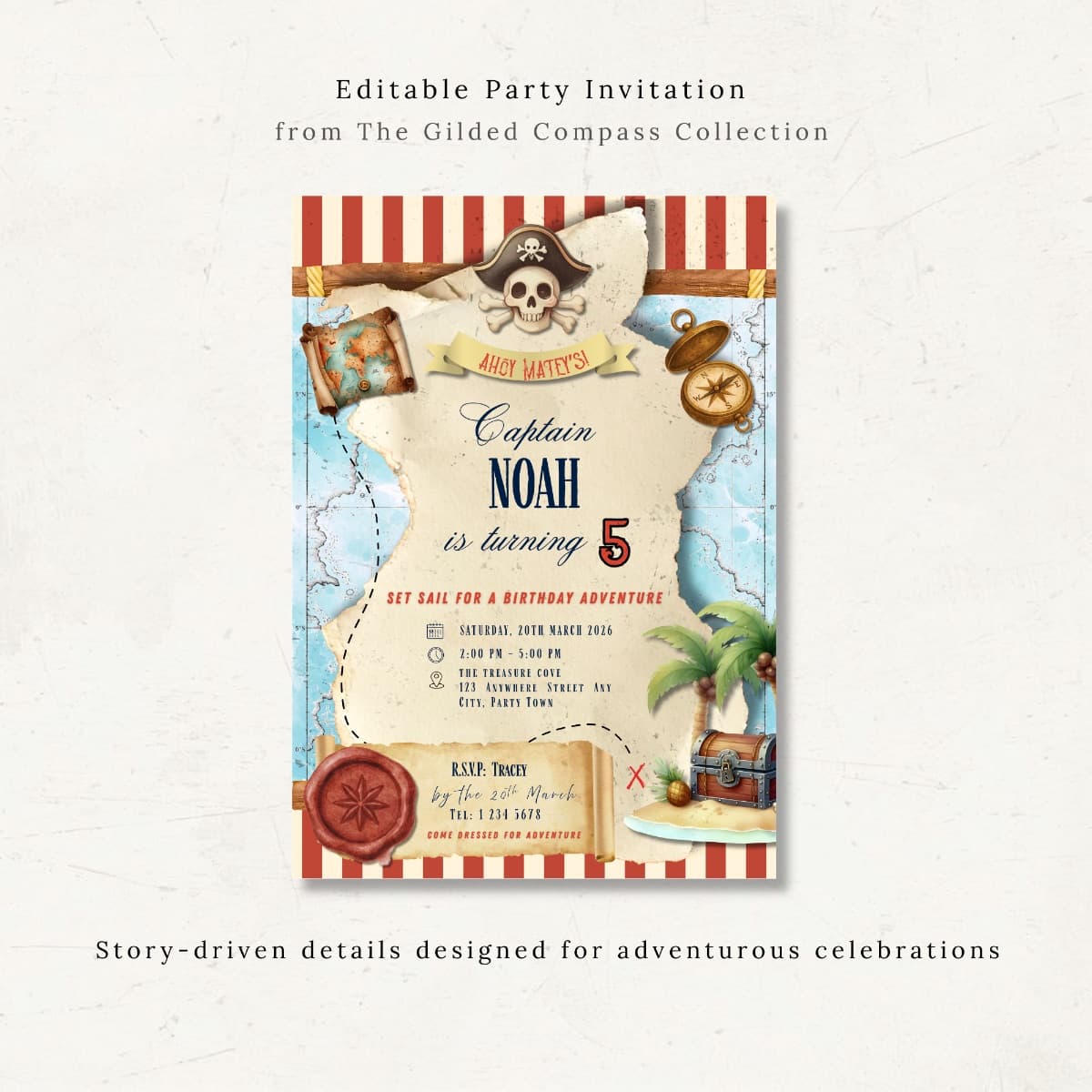 Pirate Birthday Invitation Template – Editable Canva Invite | Gilded Compass