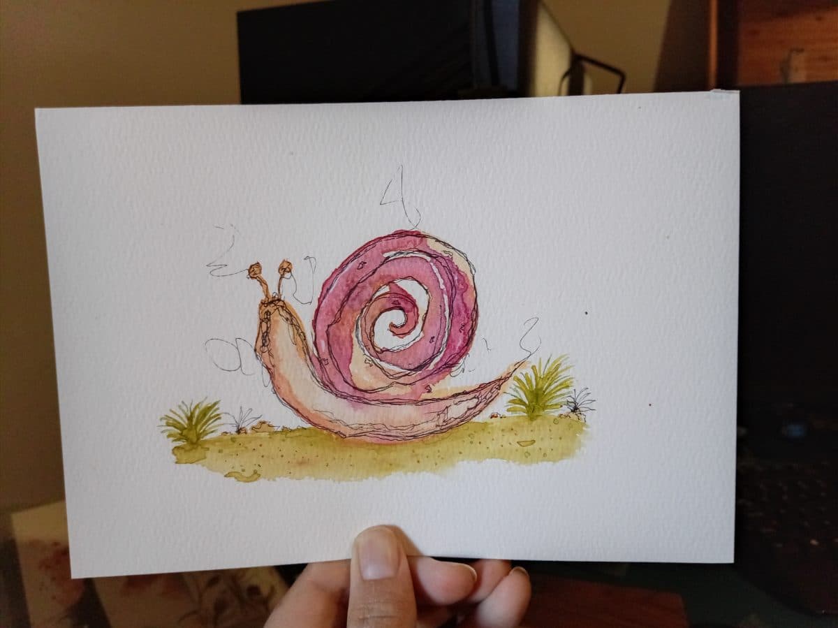 Hand painted Watercolor Snail, image 1