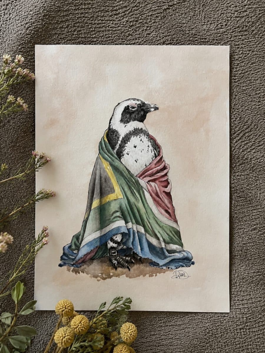 Proudly South African Penguin Watercolour Painting