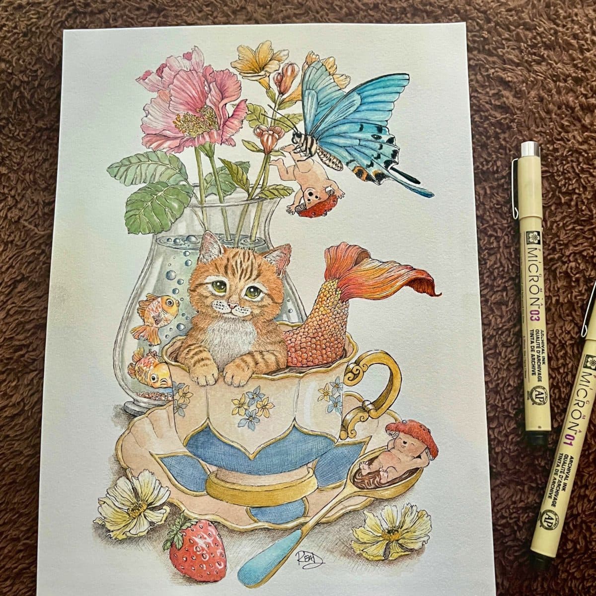 Purr-maid - Cat Mermaid Watercolour Painting