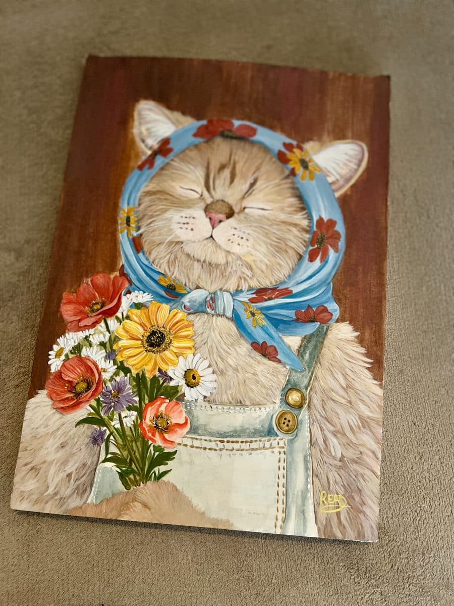 Farmer Ginger Cat Original Acrylic Painting