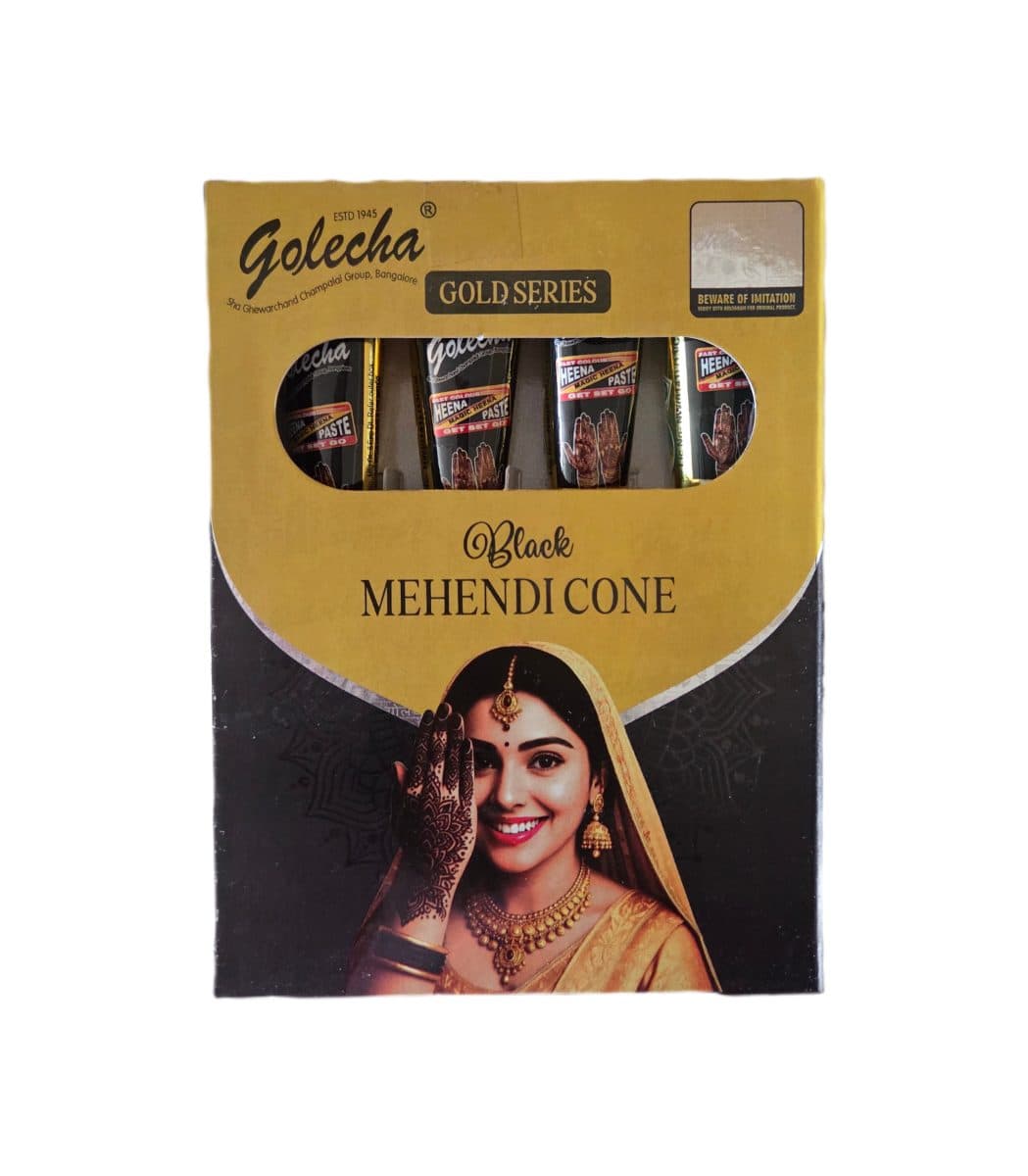 Golecha Black Instant Henna - pack of 4 Gold Series cones, image 1
