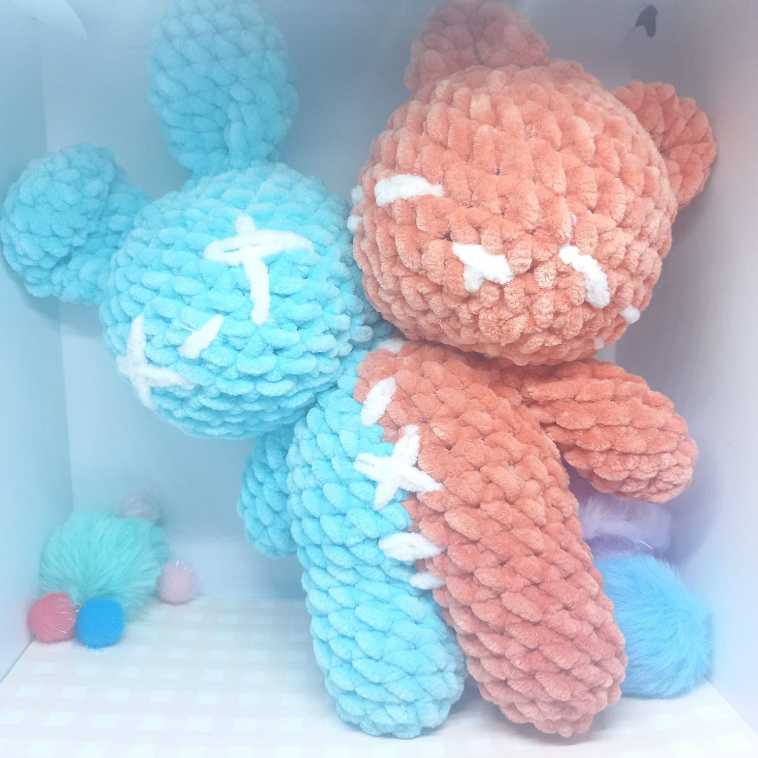 Crochet split color cat and bunny