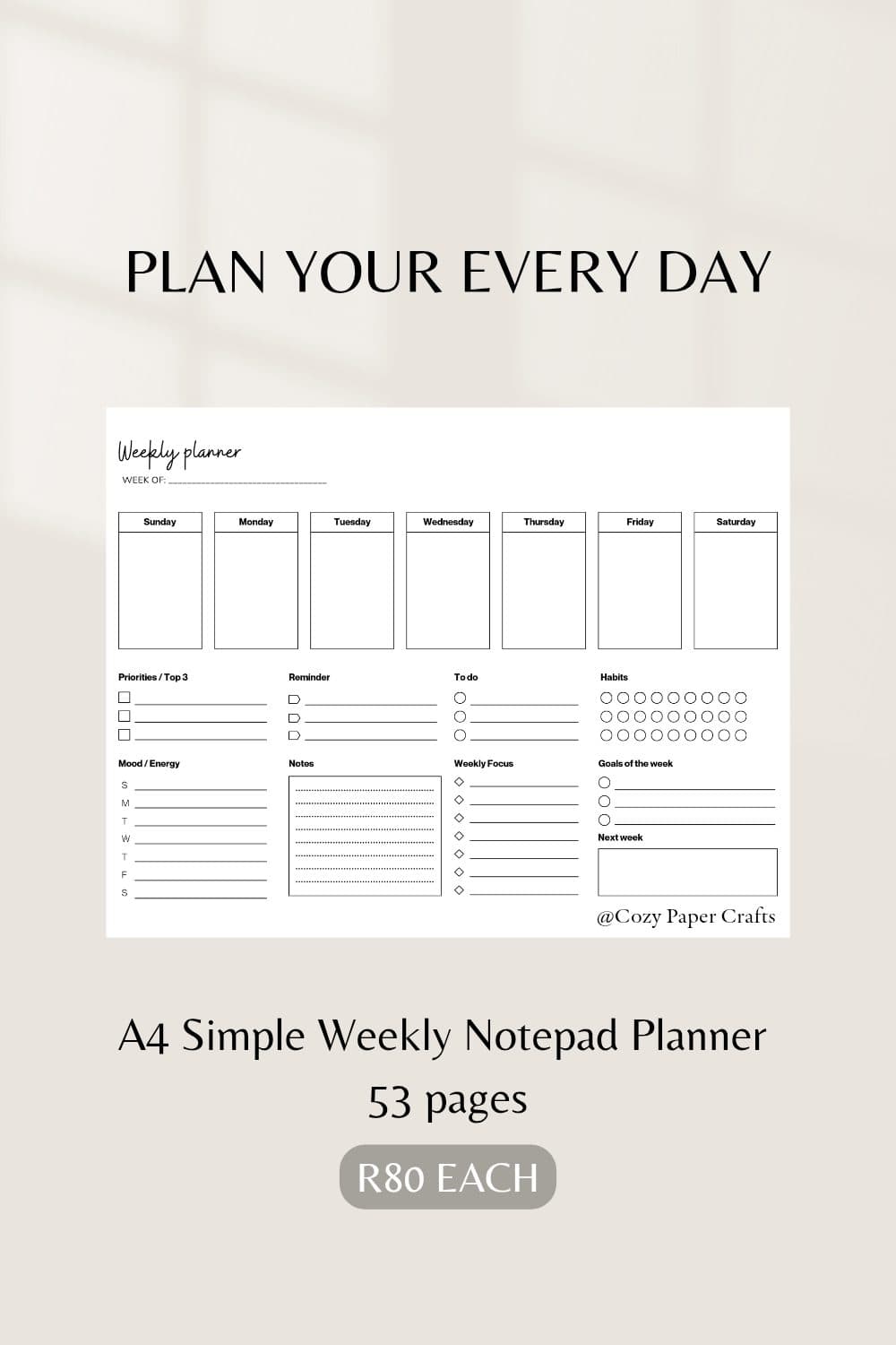 A4 Weekly Planner Notepad