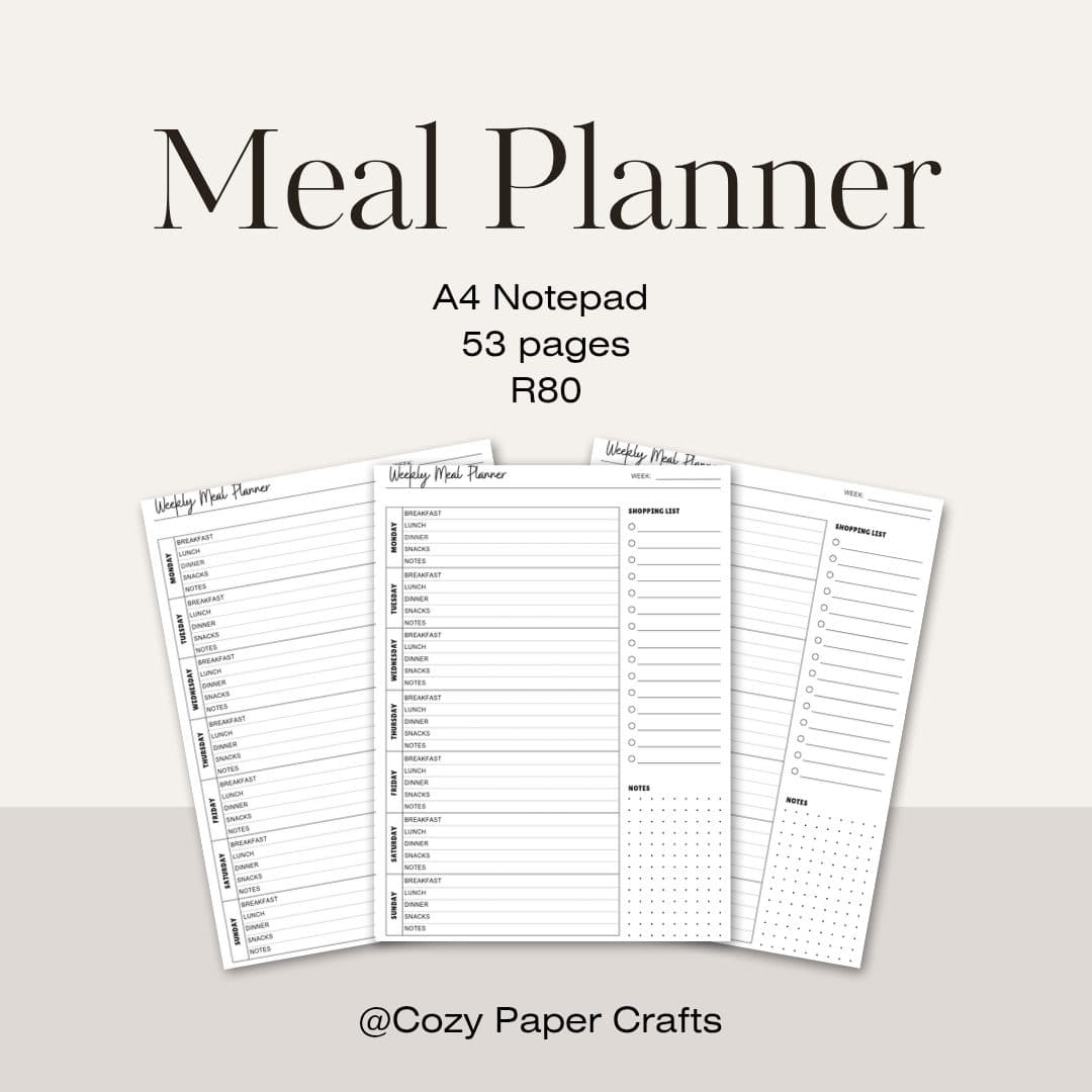 A4 Weekly Meal Planner Notepad