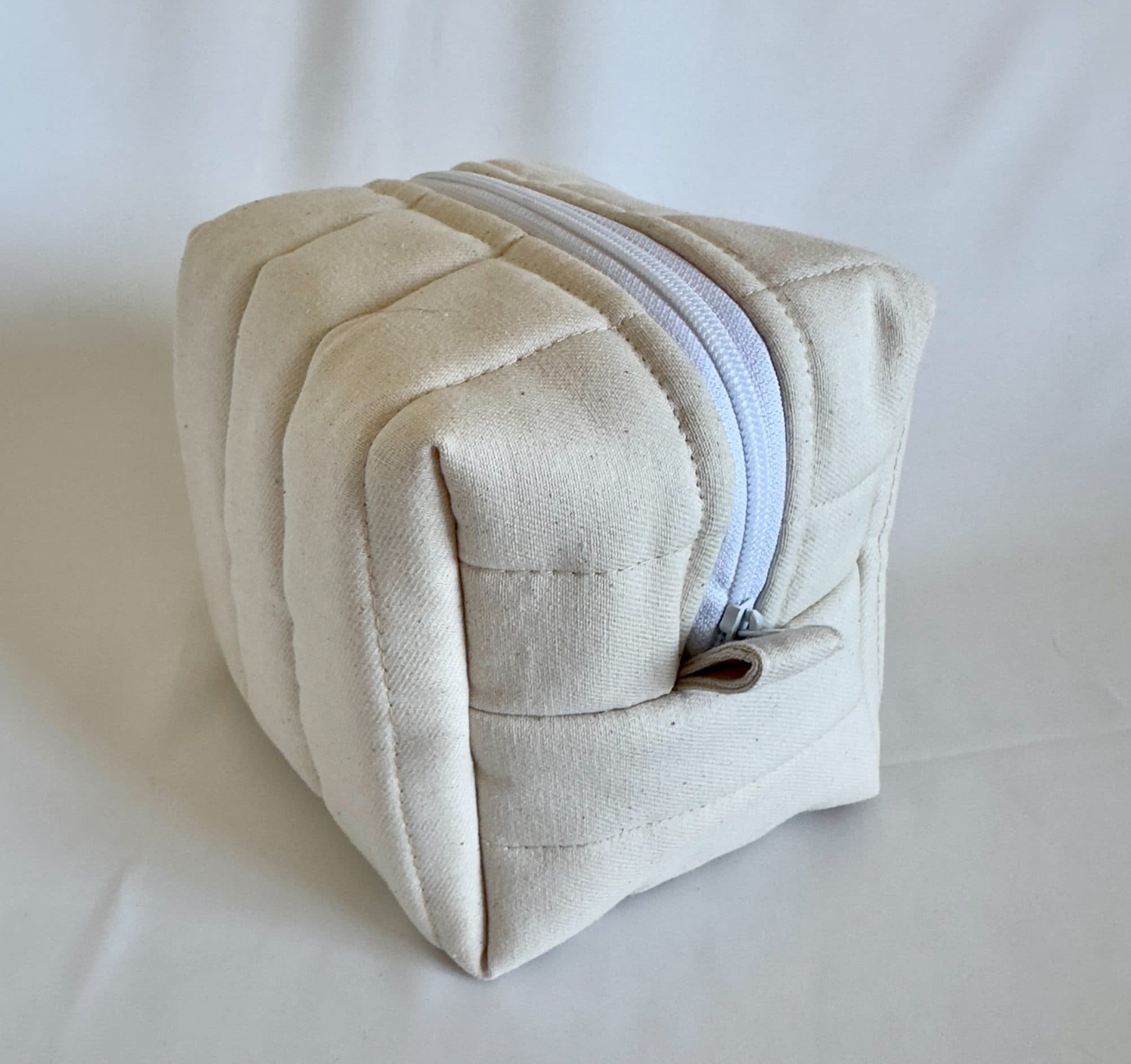 Quilted Cream Canvas Cosmetic Pouch - Medium, image 1