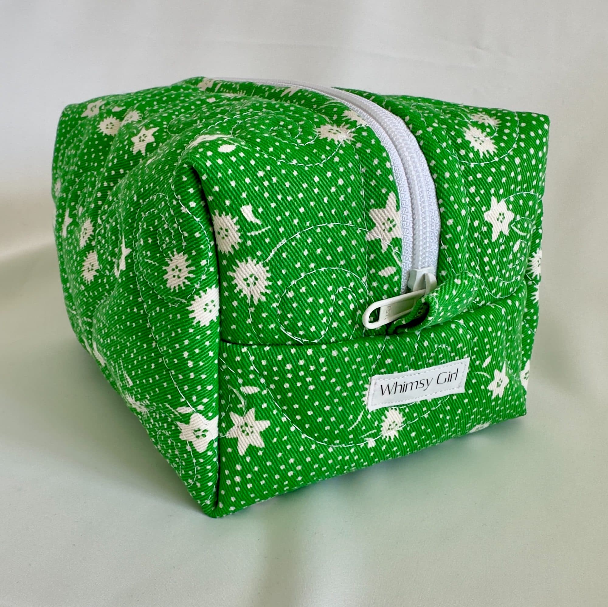Green Floral Quilted Boxy Pouch - Medium, image 1