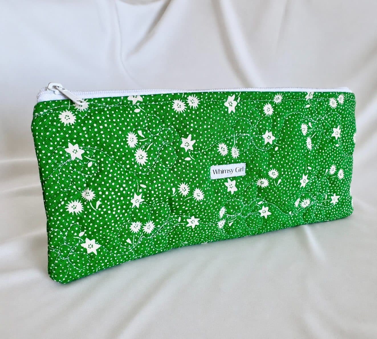 Green Floral Quilted Pencil Bag , image 1