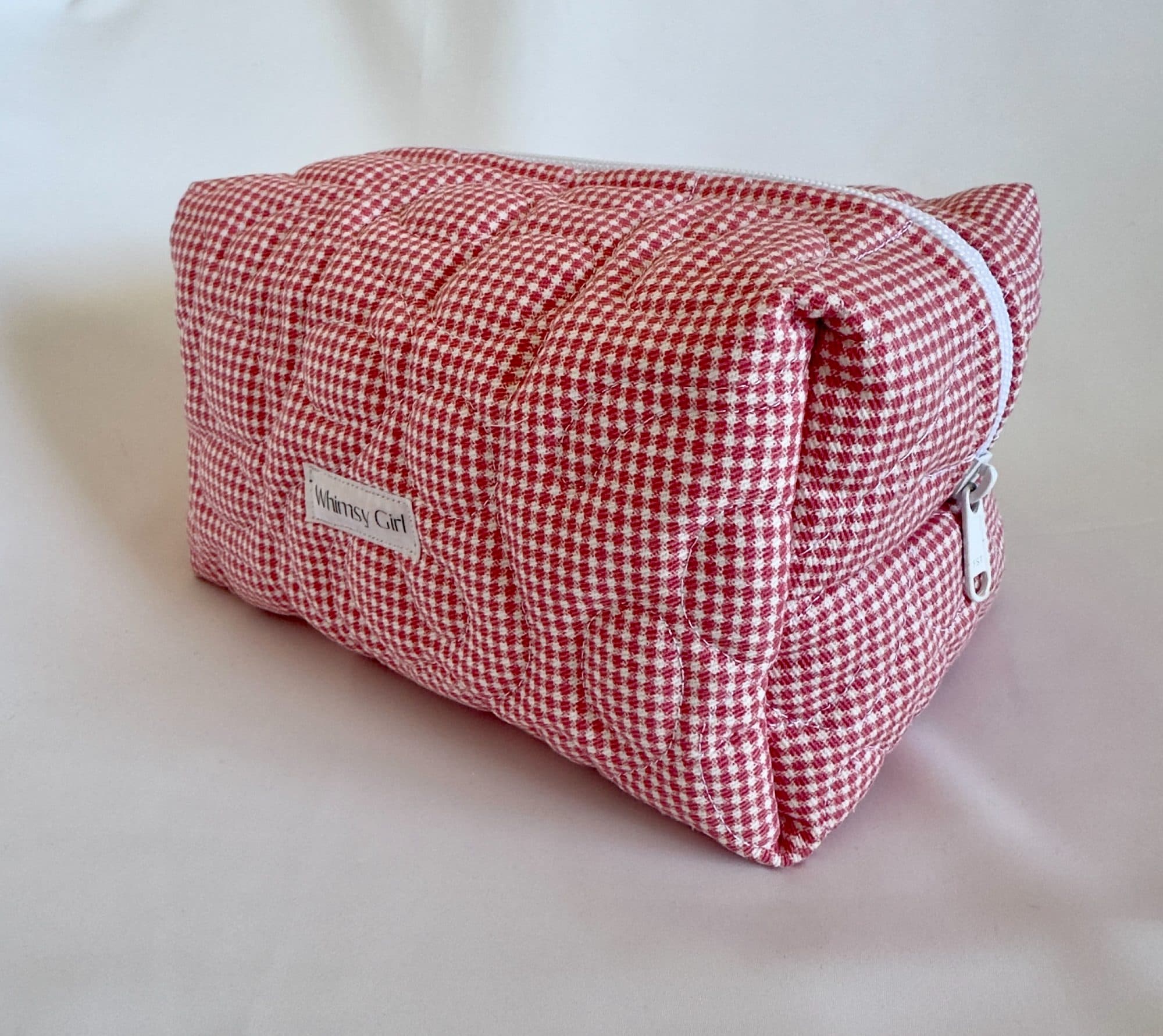 Coral Gingham Quilted Boxy Pouch - Medium, image 1
