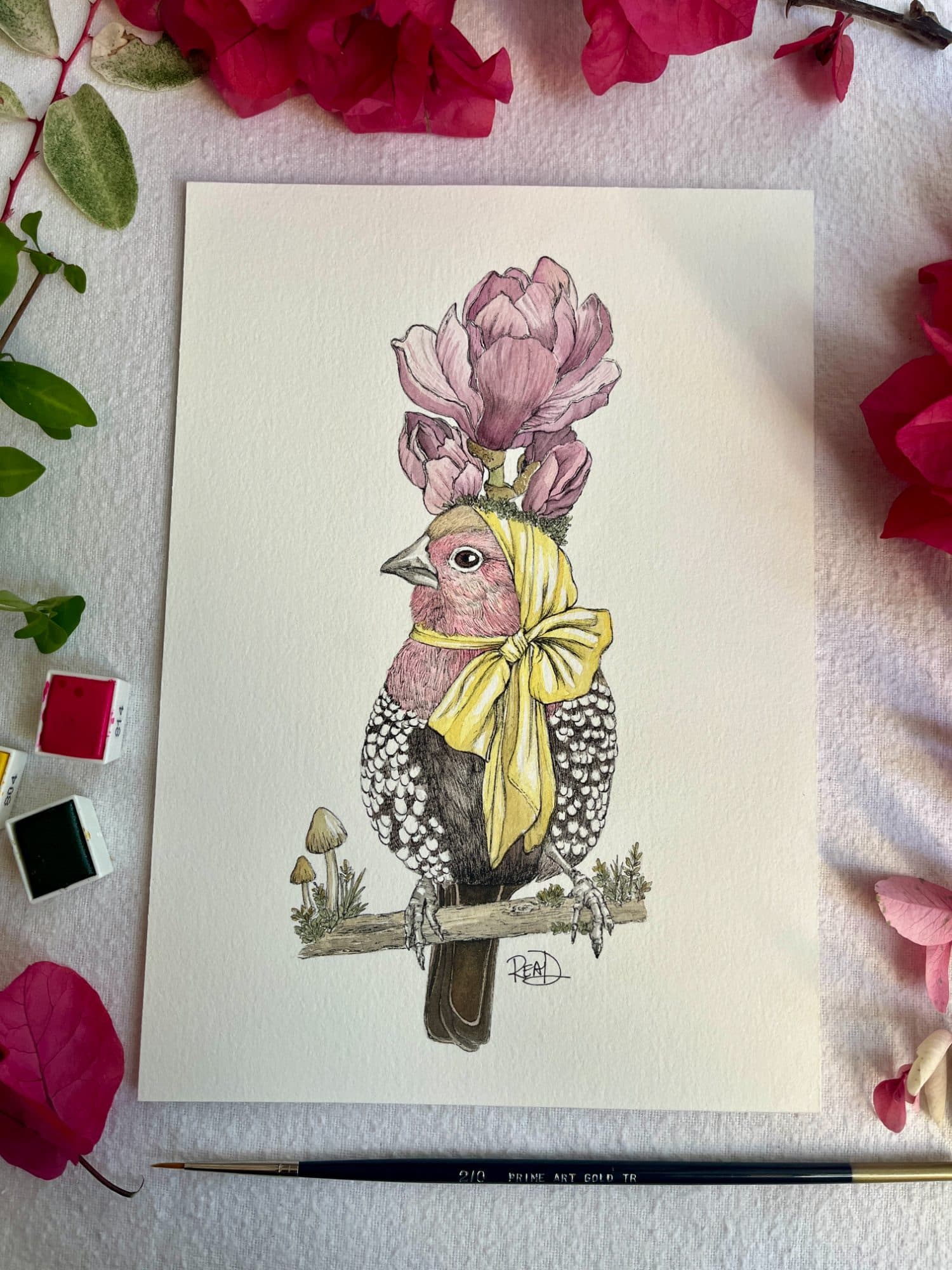 Pink-Throated Twinspot 🐦 Original A5 Watercolour Painting, image 1