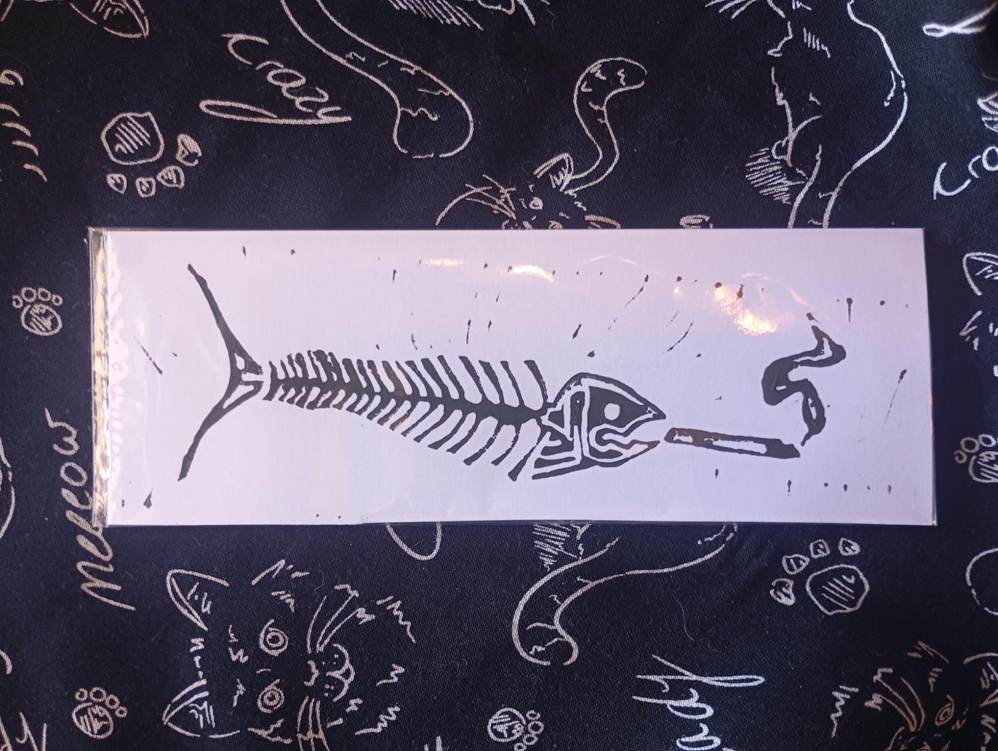 Smoking Fish Bones Lino Print, image 1