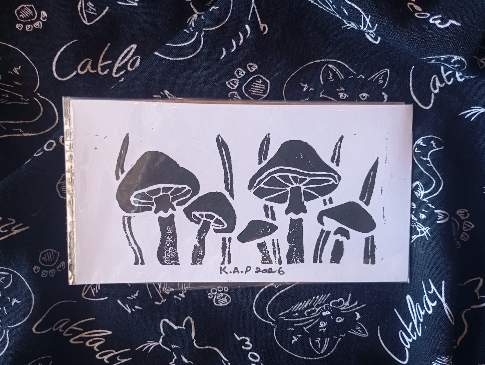 Mushrooms in Grass Lino Print, image 1