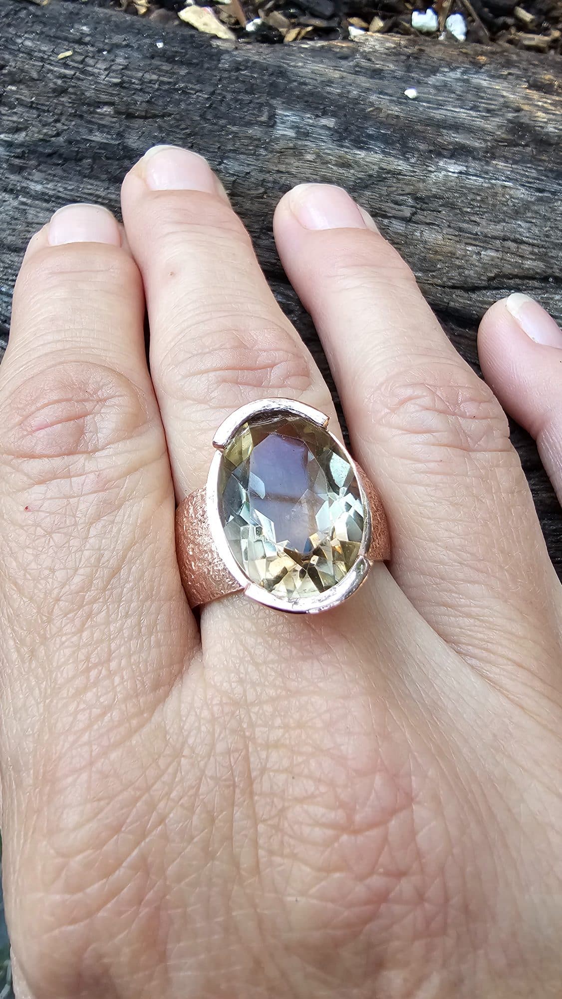 Smoky Topaz Oval Stone Set in Red Copper – Handcrafted Ring, image 1