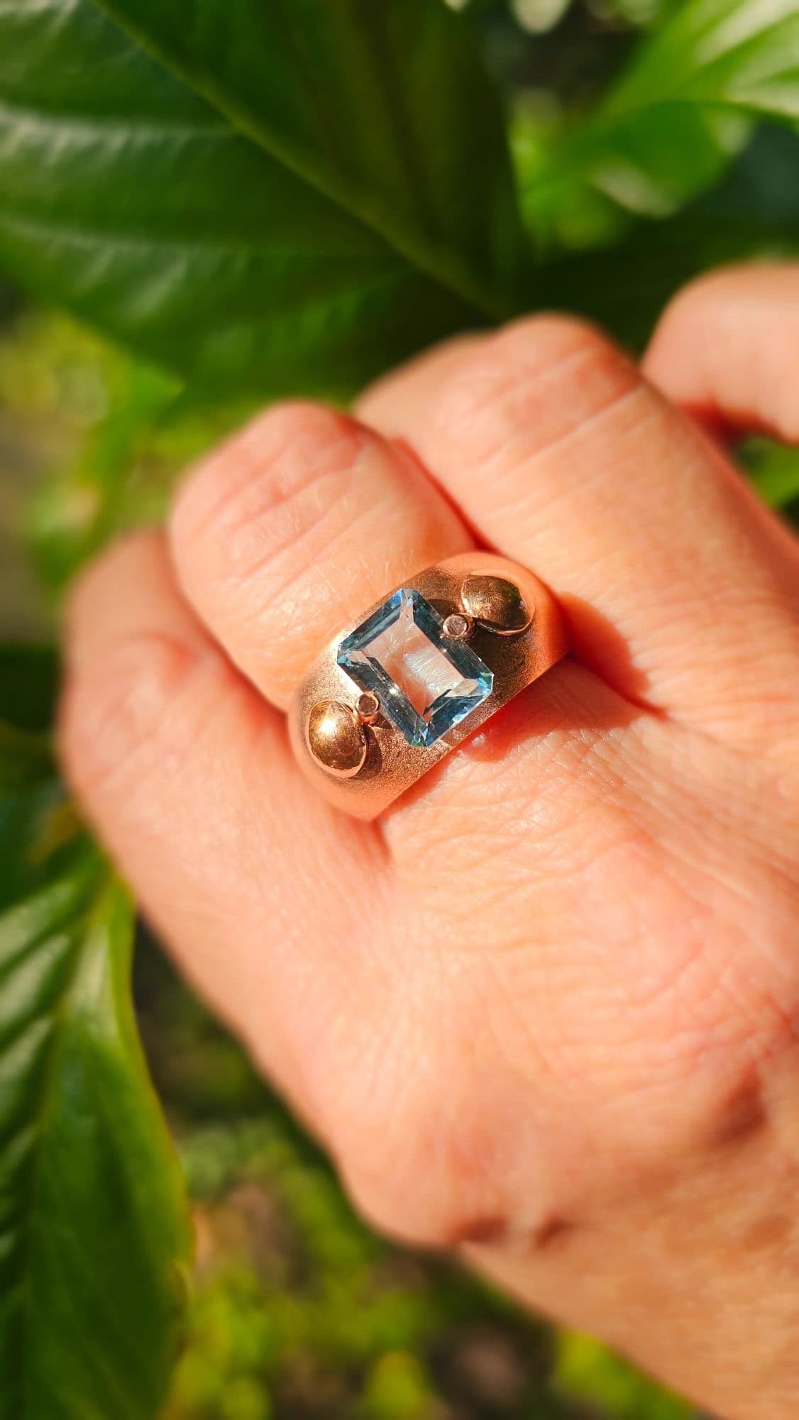 Blue Topaz Ring Set in Red Copper – Handcrafted One of a Kind, image 1