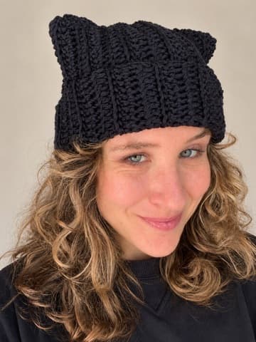 BLACK CAT EAR BEANIE | 100% cotton | eco-dye |size M, image 1