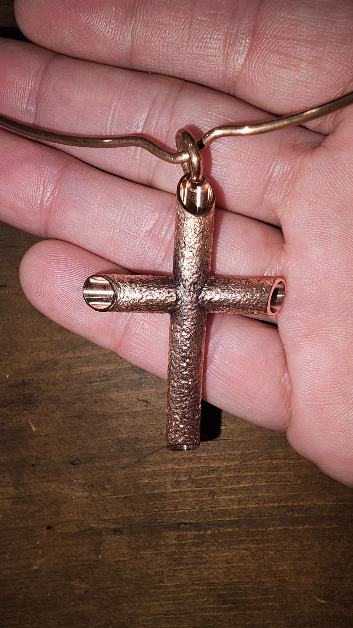 Handcrafted Red Copper Torque Cross Pendant on Choker, image 1