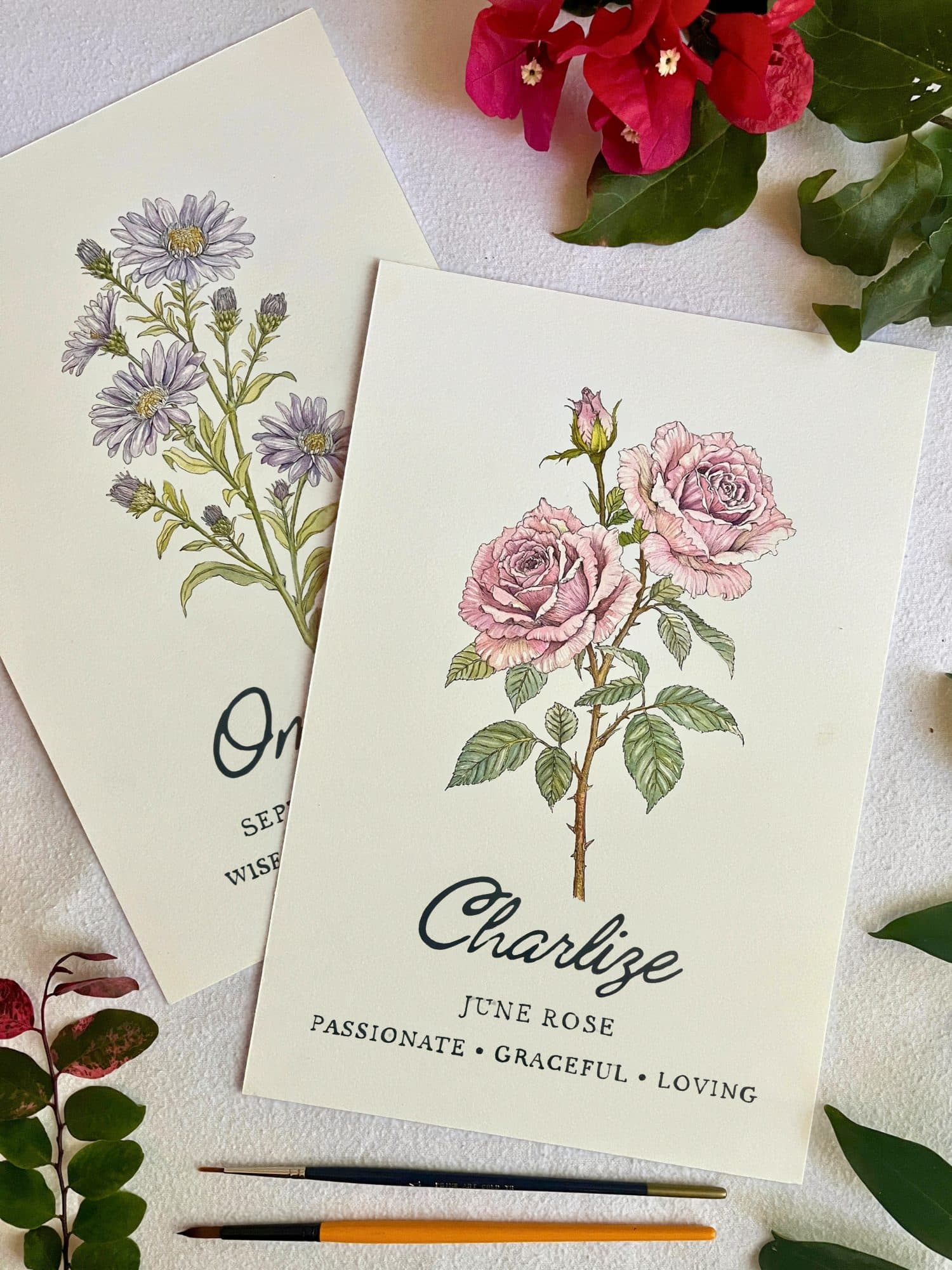 Custom Birth Flower Painting | Personalised Ink & Watercolour Art | Hand-Painted Gift for Birthday, New Baby & Anniversary (20 × 30 cm), image 1