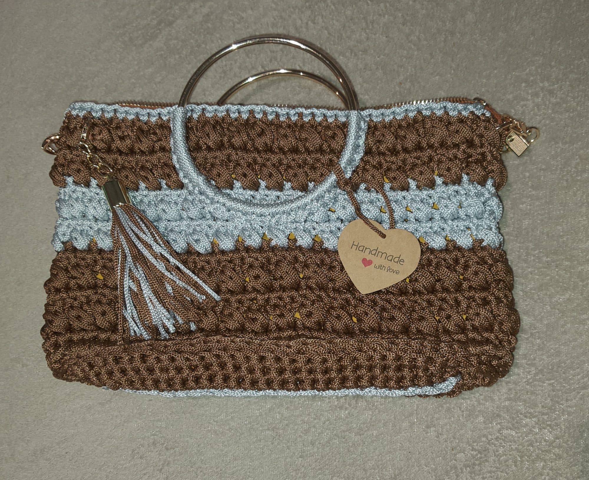 Brown and Blue Coastal Chic Crochet Clutch, image 1