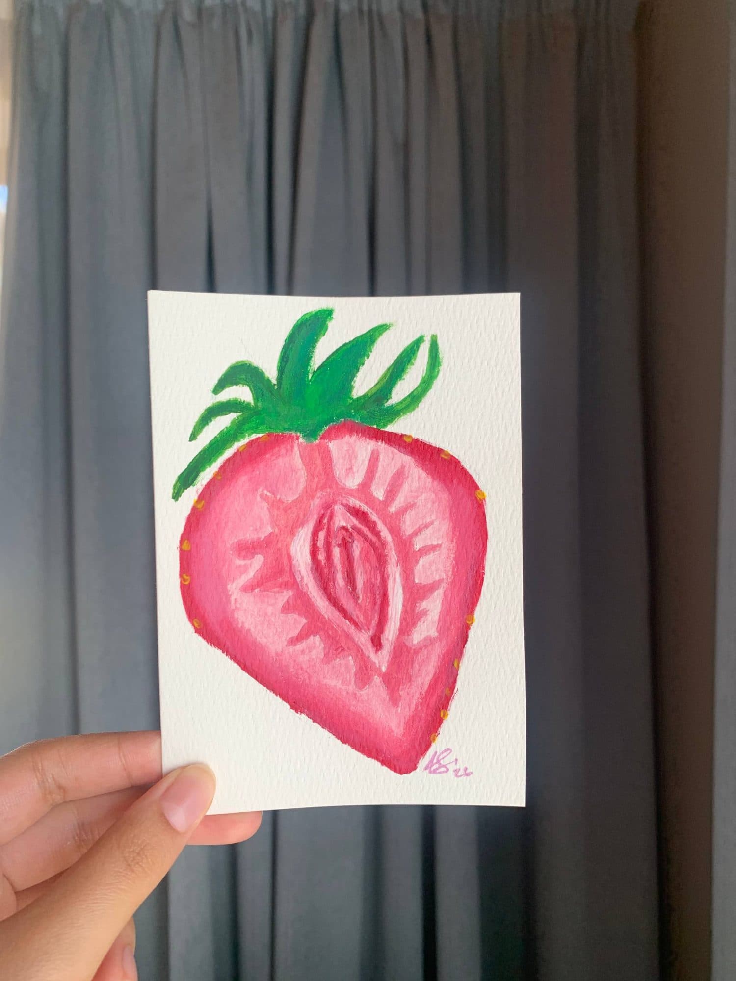"Strawberry Study" | Forbidden Fruit Collection - original A6 acrylic art, image 1