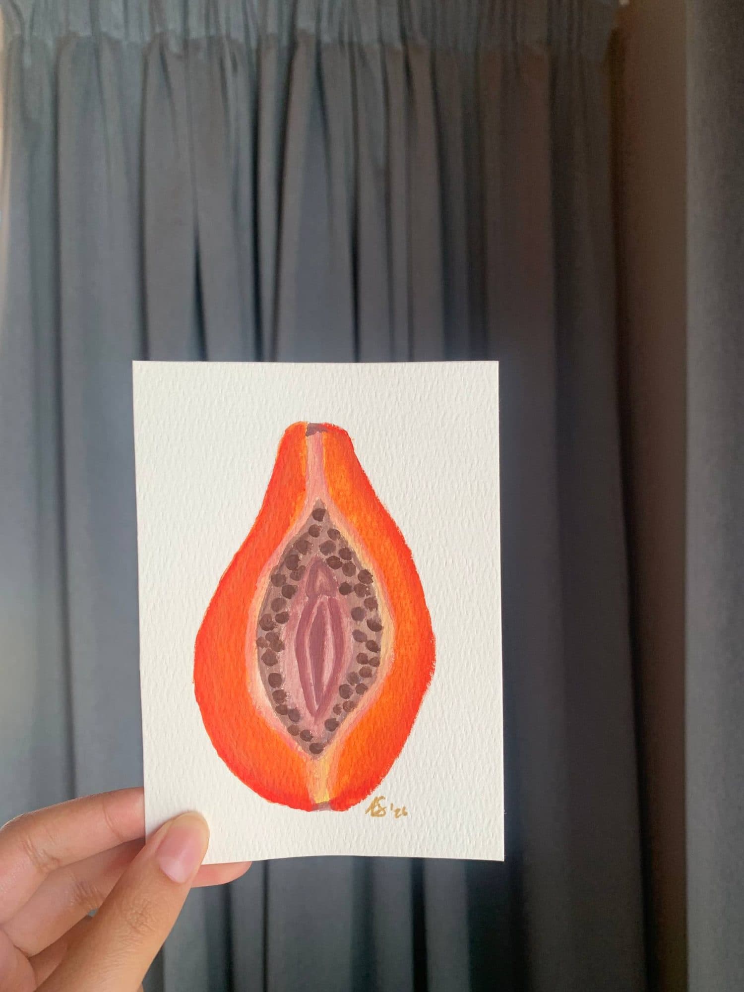 "Papaya Study" | Forbidden Fruit Collection - original A6 acrylic art, image 1