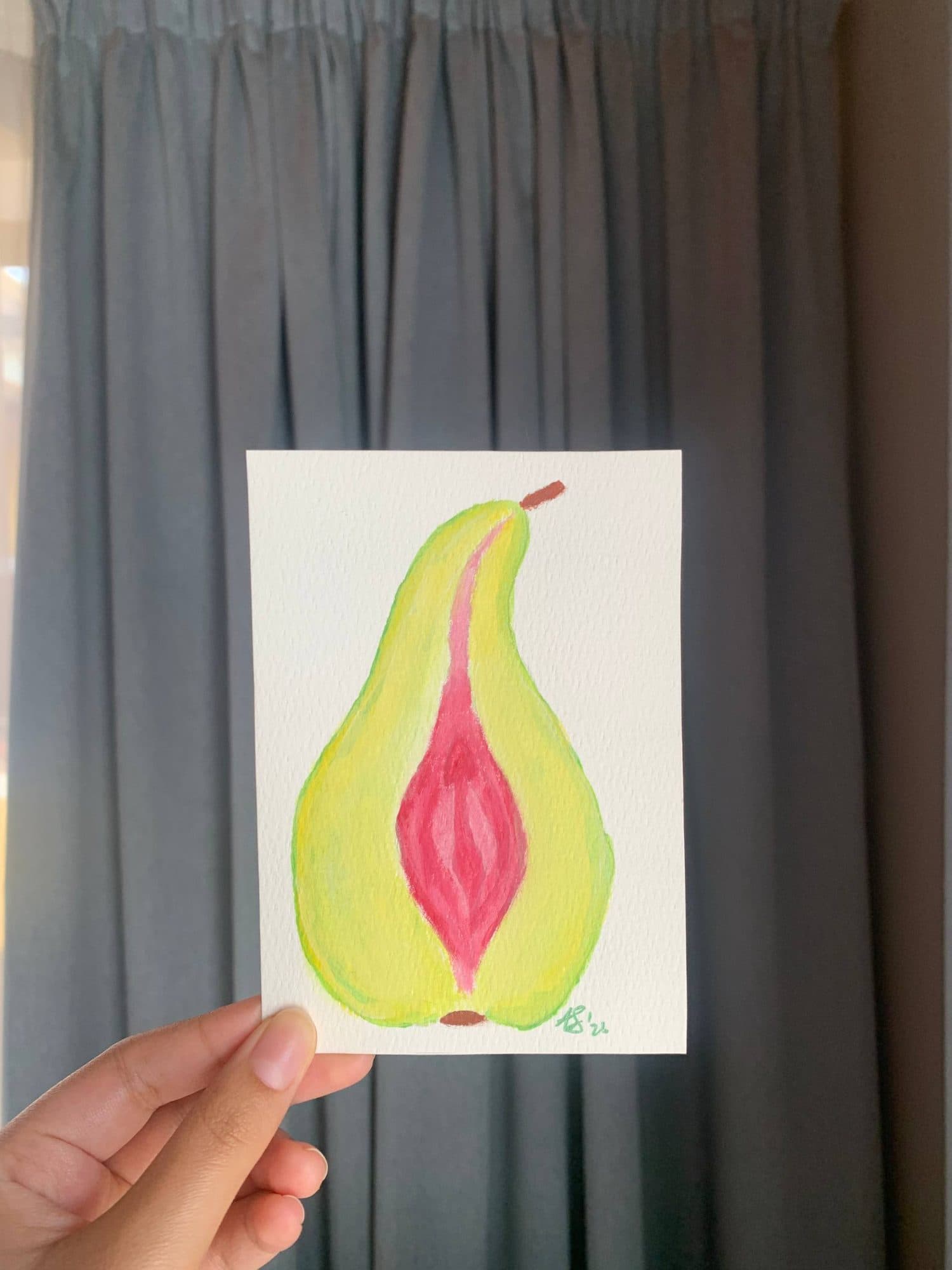 "Pear Study" | Forbidden Fruit Collection - original A6 acrylic art, image 1