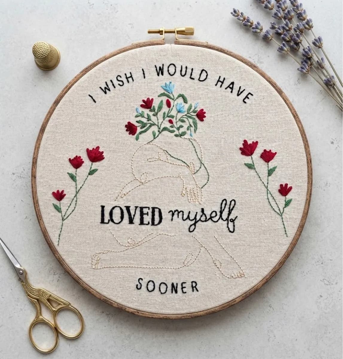 I Love Myself Now - 100% Handmade Embroidered Art, image 1