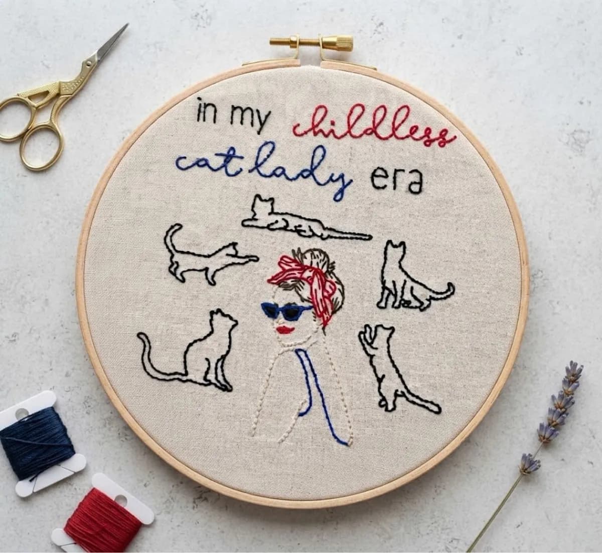 Cat Lady Era - 100% Handmade Embroidered Art, image 1