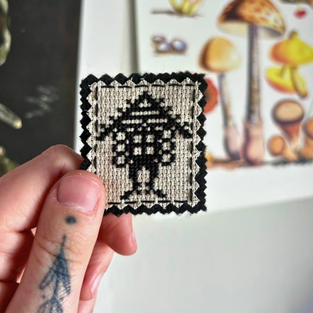 TEXTILE PATCH - Fabric + Cross Stitch | Baba Yaga Mini
