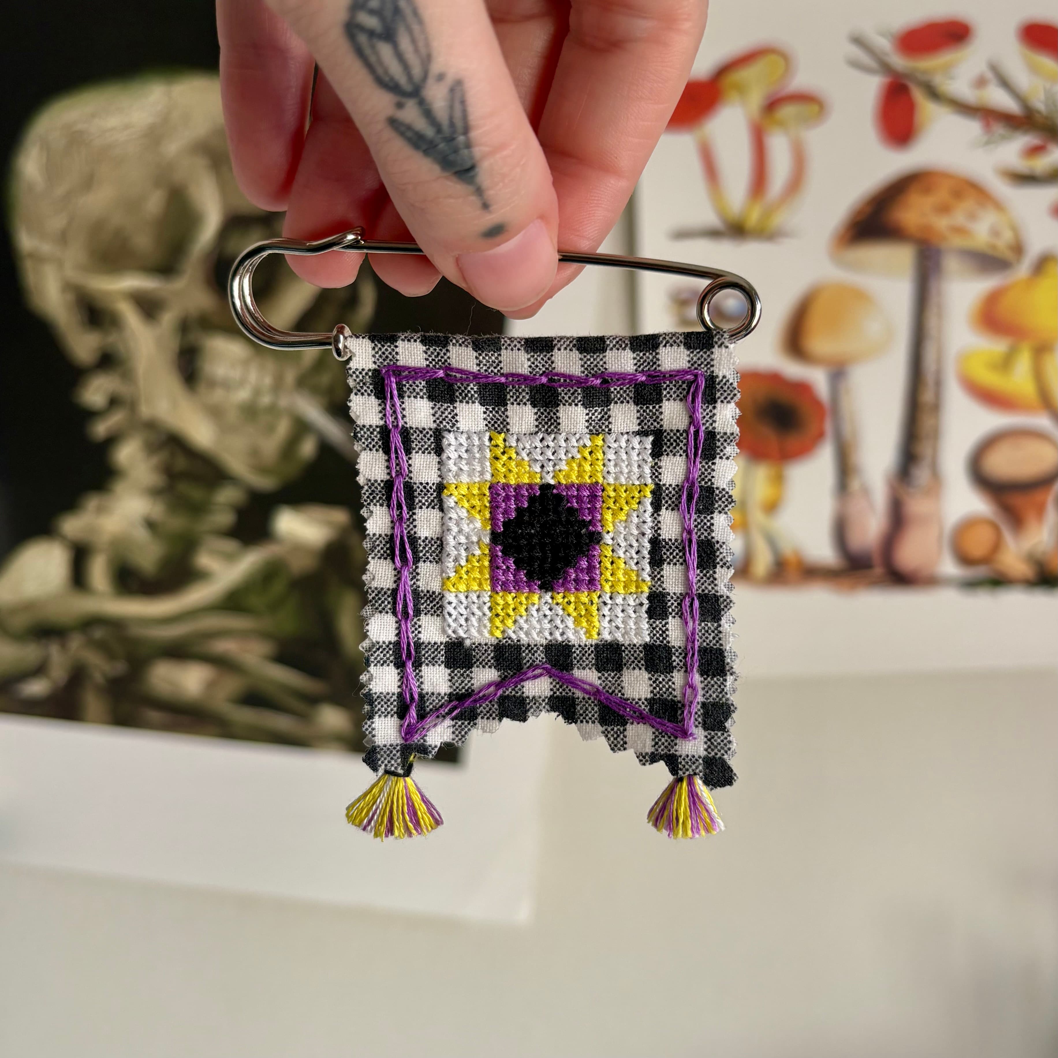 PENNANT PIN | Cross Stitch Quilt Blocks - Non-Binary Pride Flag