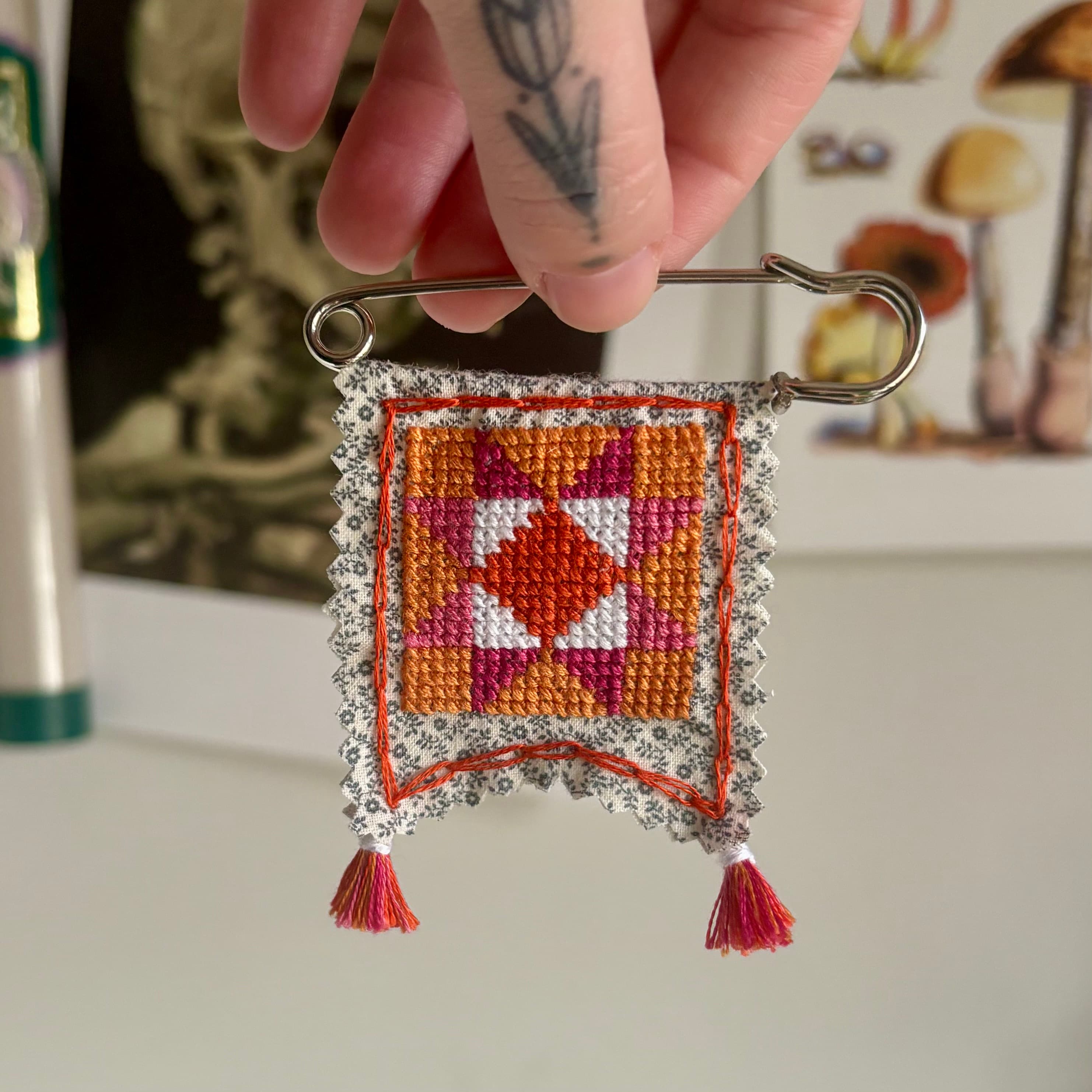 PENNANT PIN | Cross Stitch Quilt Blocks - Lesbian Pride Flag