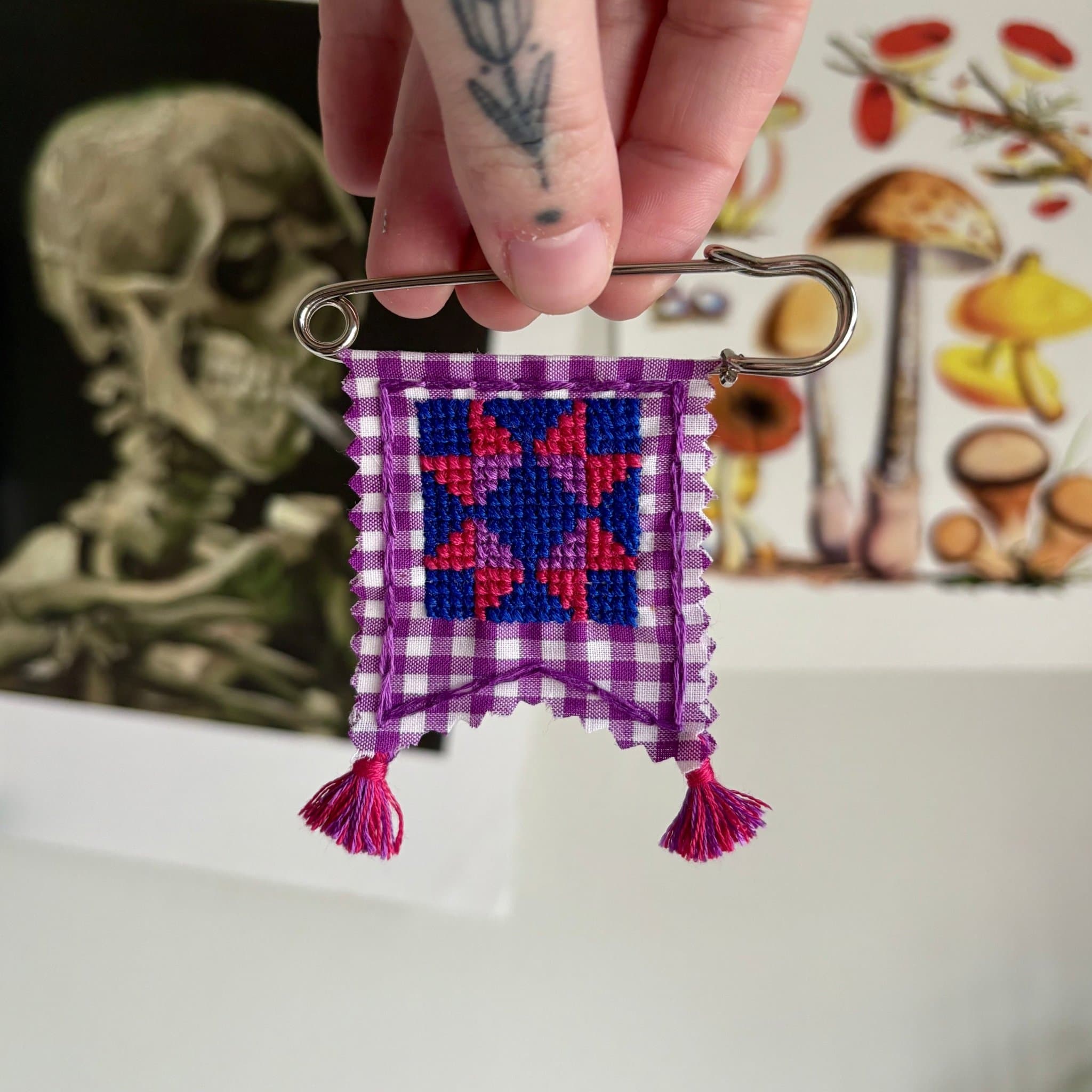 PENNANT PIN | Cross Stitch Quilt Blocks - Bi Pride Flag