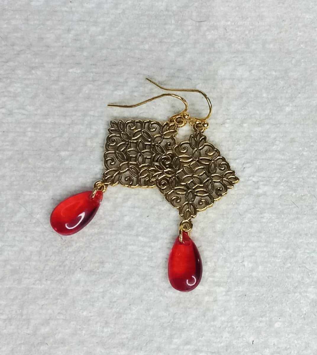 Bohemian Filigree & Ruby Drop Earrings