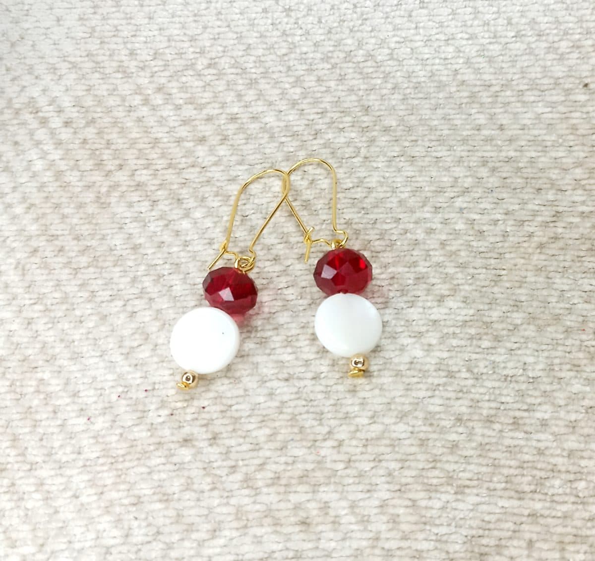 Red & White Stone Drop Earrings