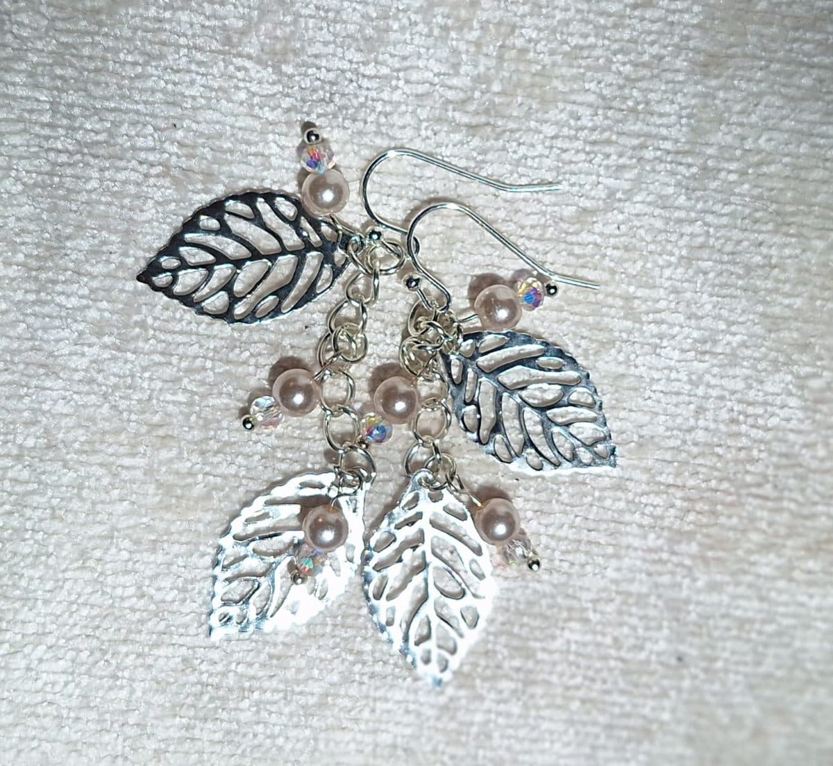 Silver Leaves & Pearl Cluster Earrings