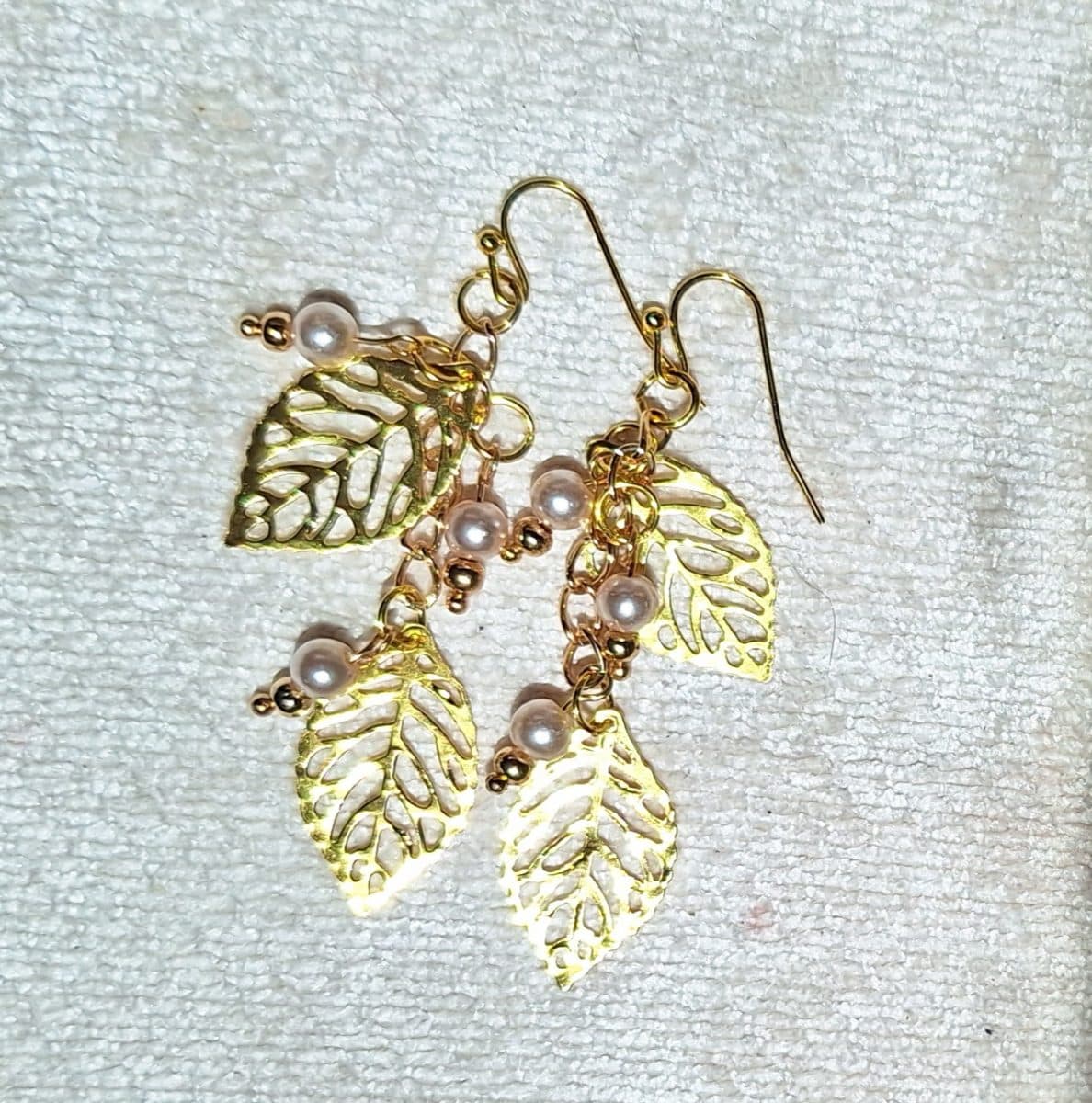 Golden Leaves & Pearl Cluster Earrings