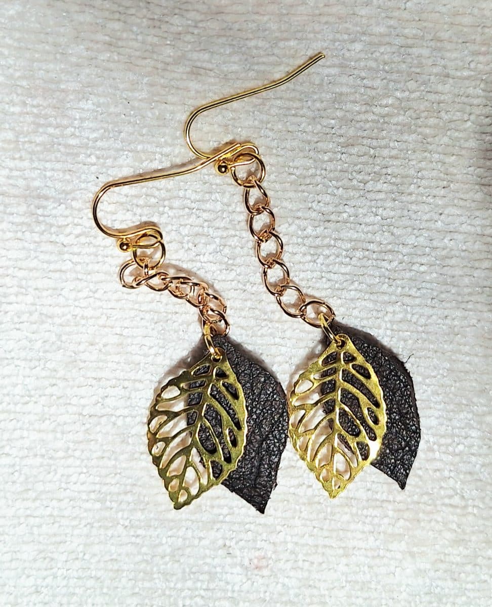 Gold Leaf & Leather Earrings