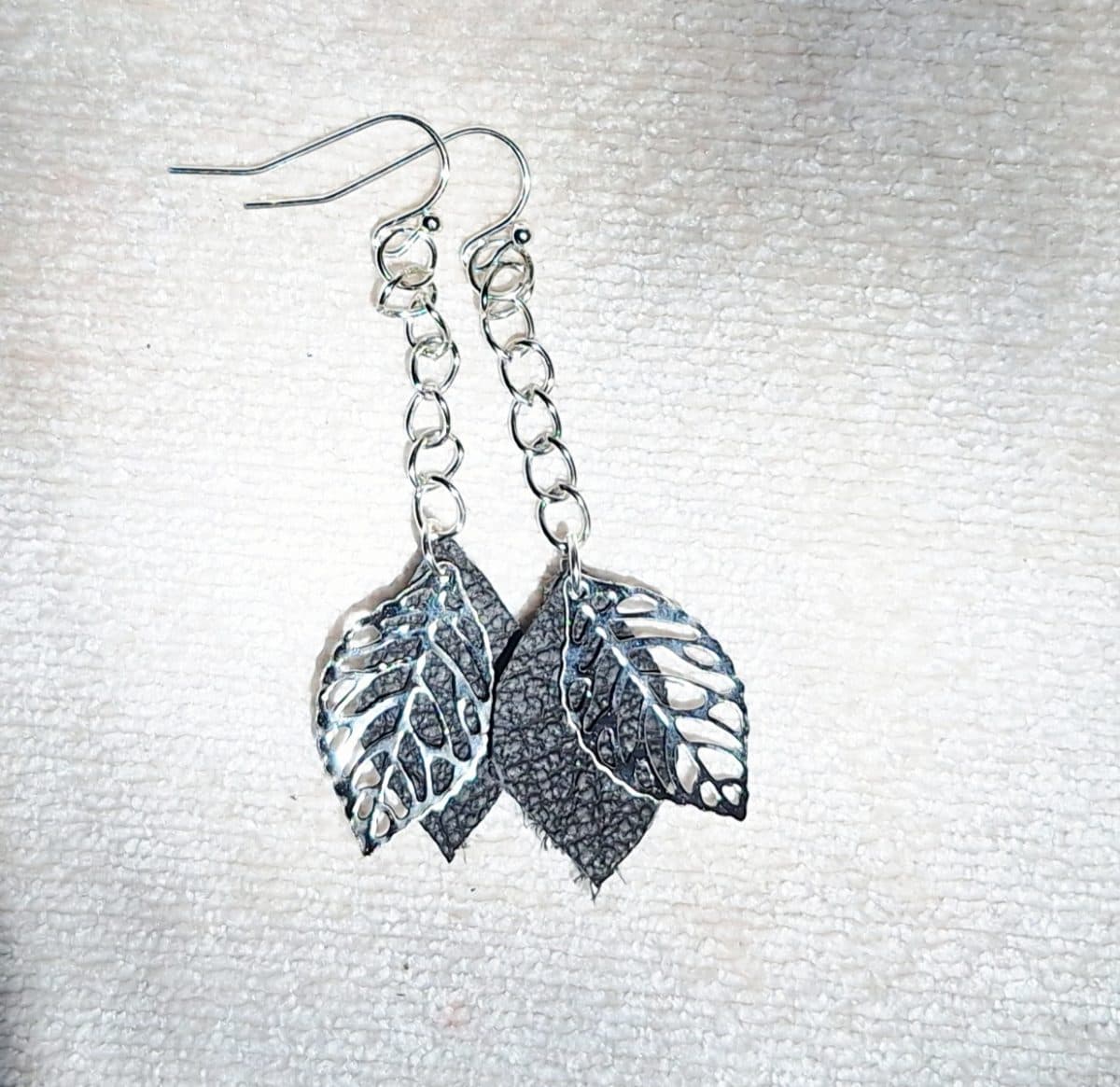 Silver Leaves & Leather Earrings