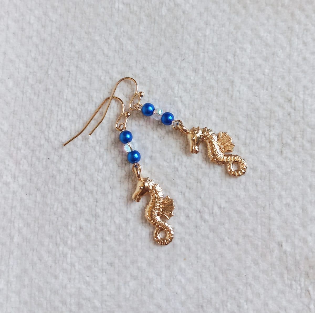 Golden Seahorse & Pearls Drop Earrings