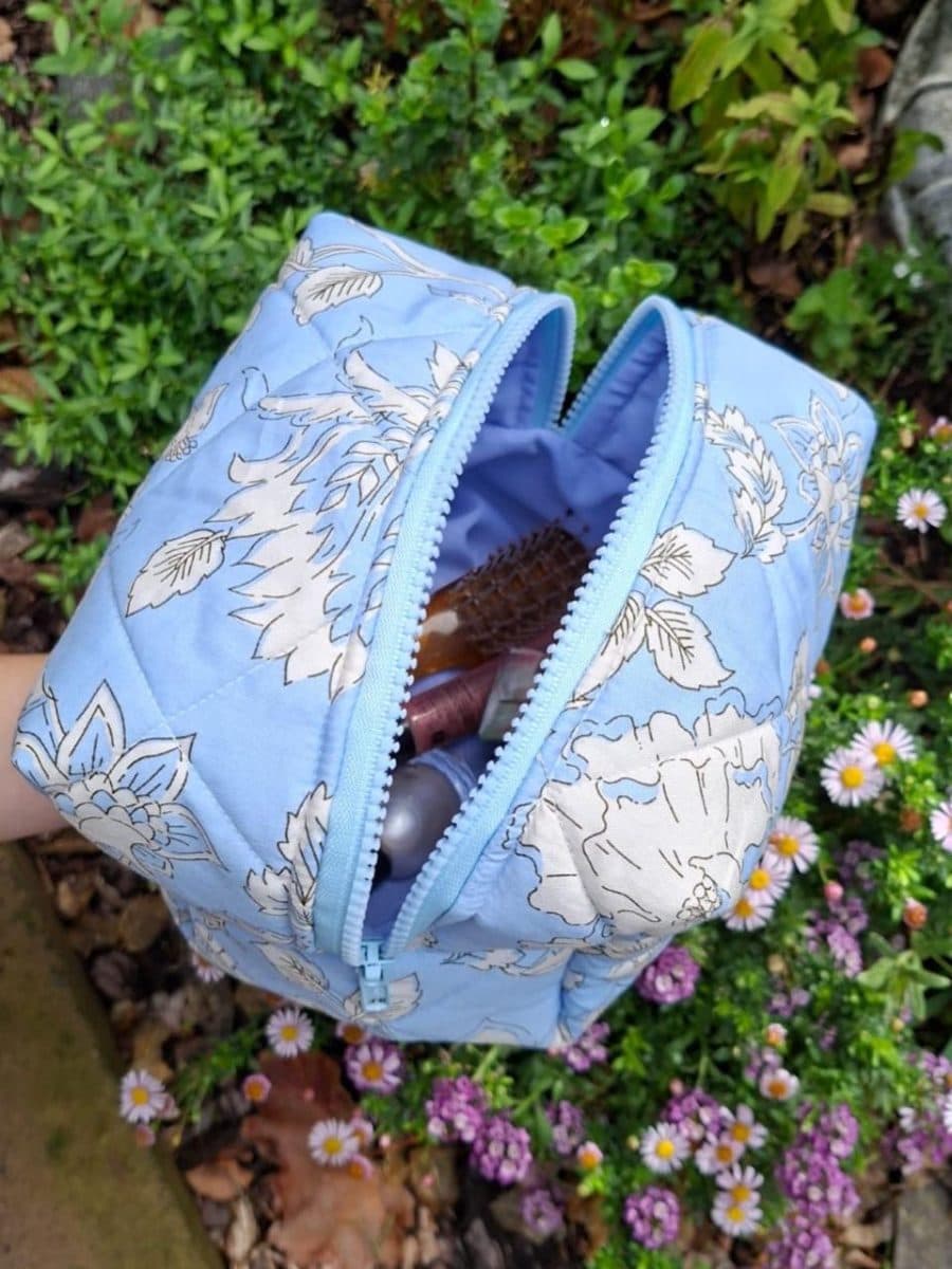 Blue Boxy Makeup Bag - Large