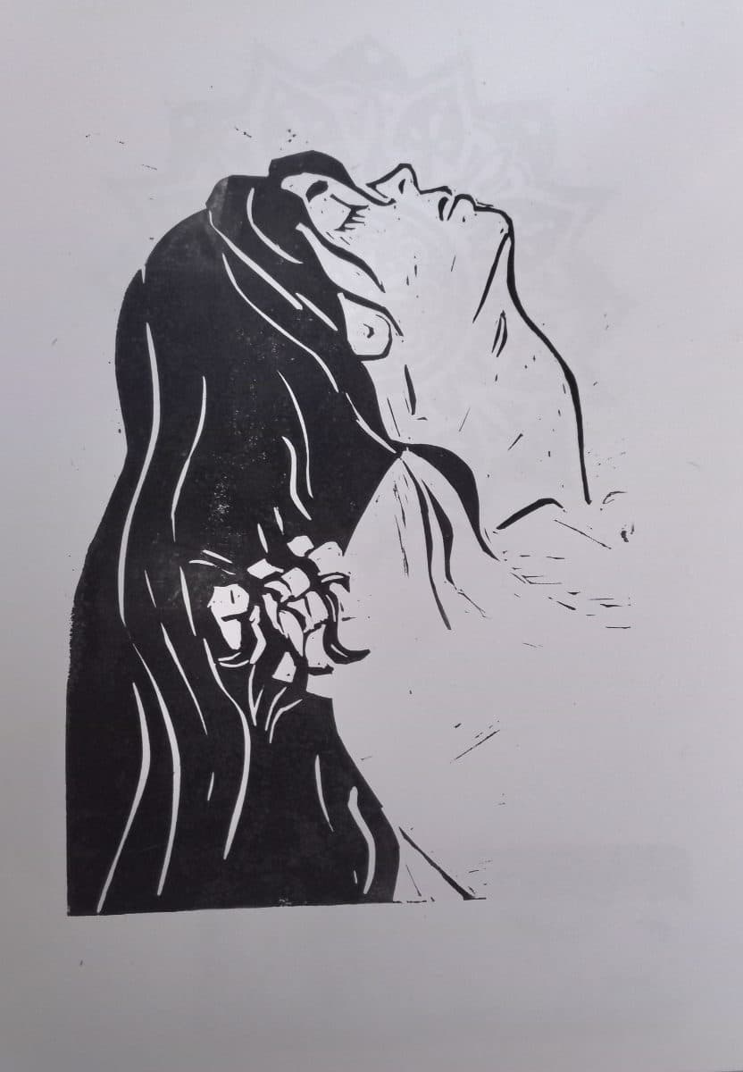 Hair Pulling Lino Print
