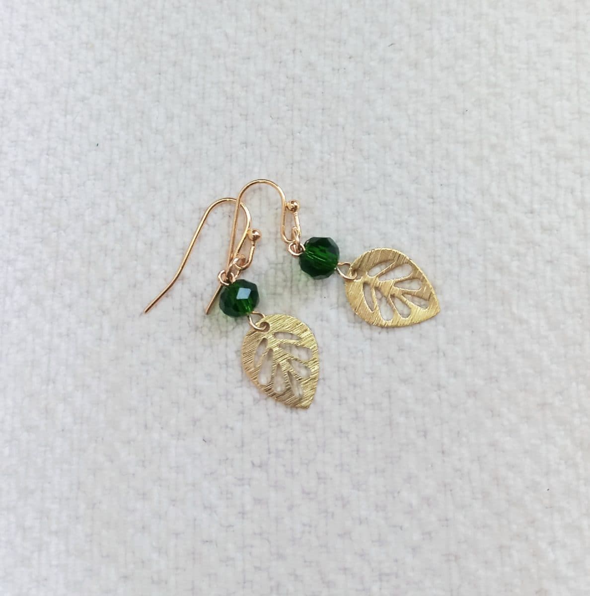 Brushed Leaves & Crystal Earrings