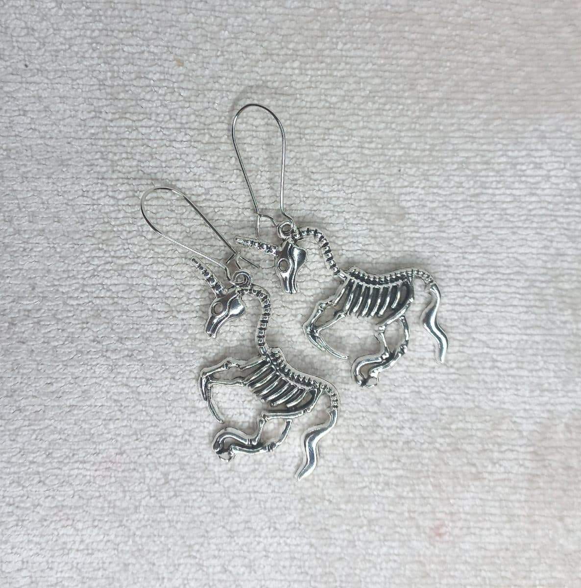 Gothic Skeletal Unicorn Drop Earrings