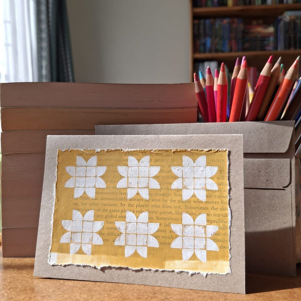 Quilted White Flowers Greeting Card