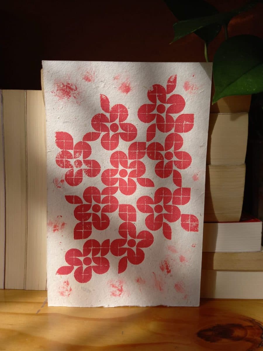 "Inky Pressed Flowers" Coral A5 Print