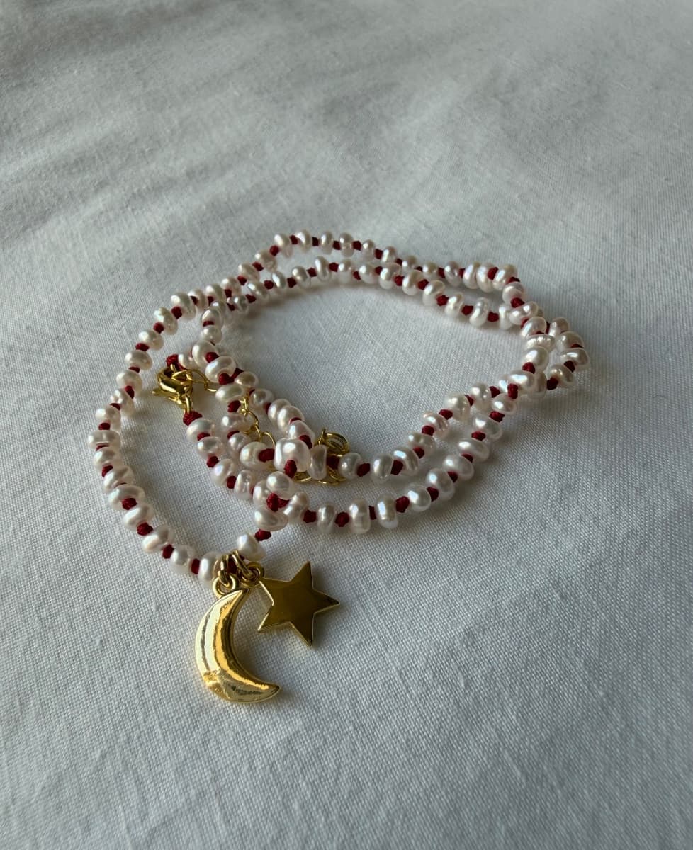 Knotted freshwater pearl necklace