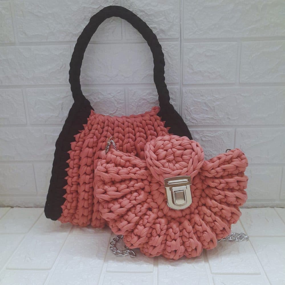 Handmade Crochet Dusty Pink Bag Set