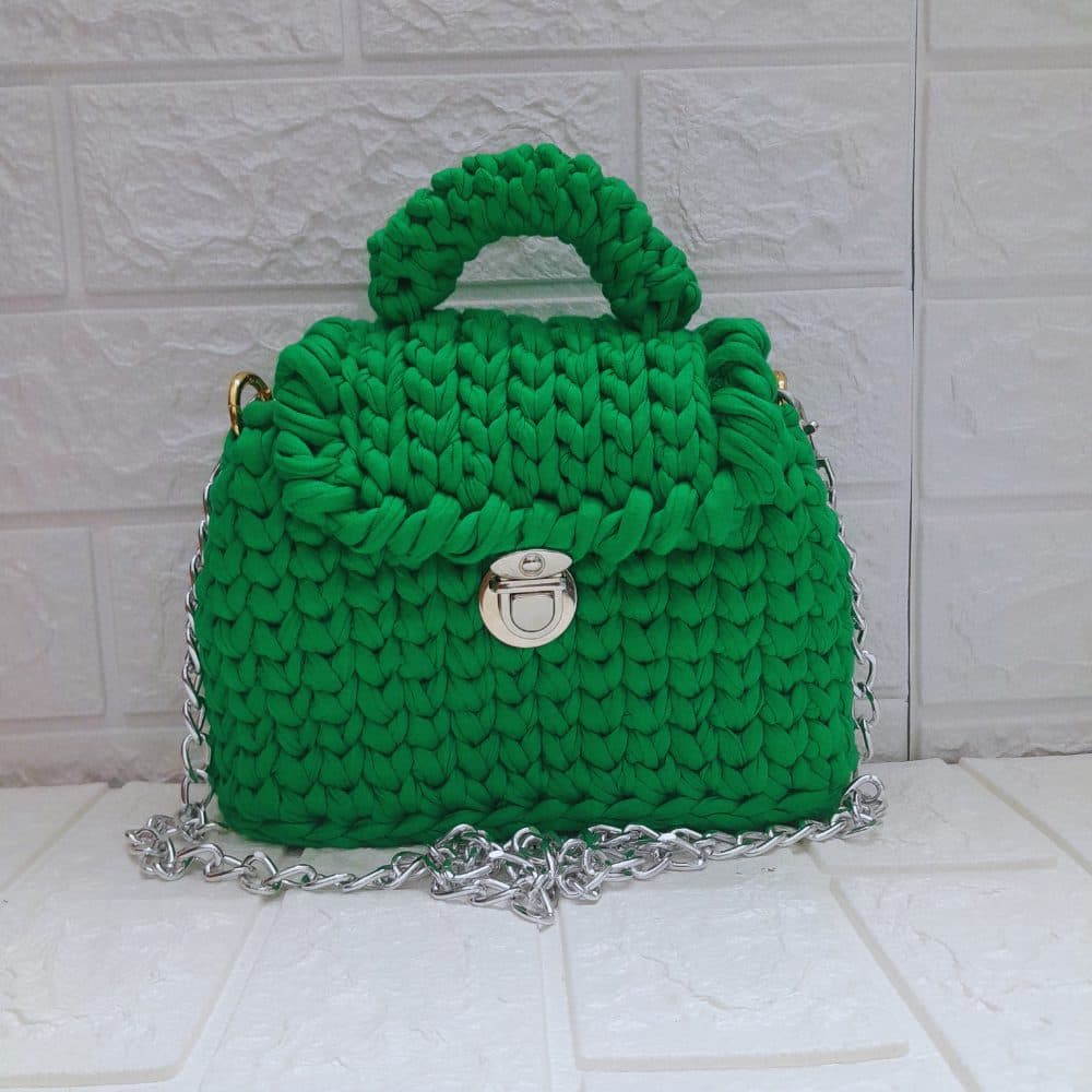 Handmade Crochet Green Bag - Medium