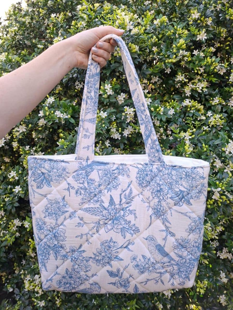 Blue Quilted Tote Bag